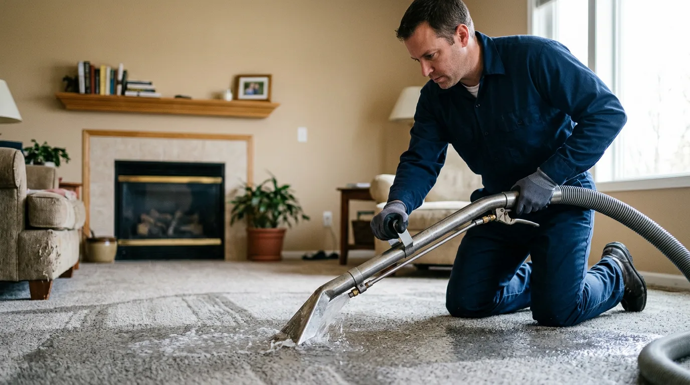 Water damage restoration technician working near Burlington, MA